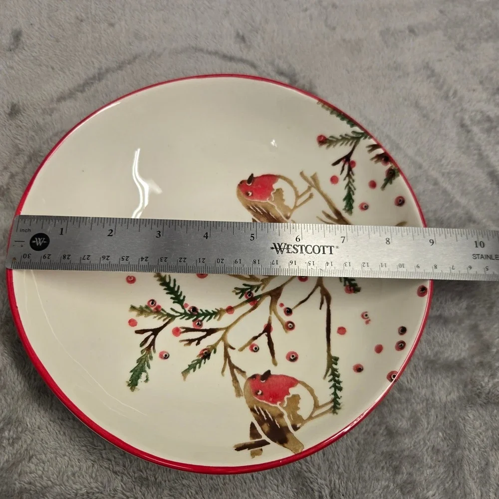 Papart Seramik Handpainted Turkey Robin Bird Winter Berry Ceramic Bowl 9.5